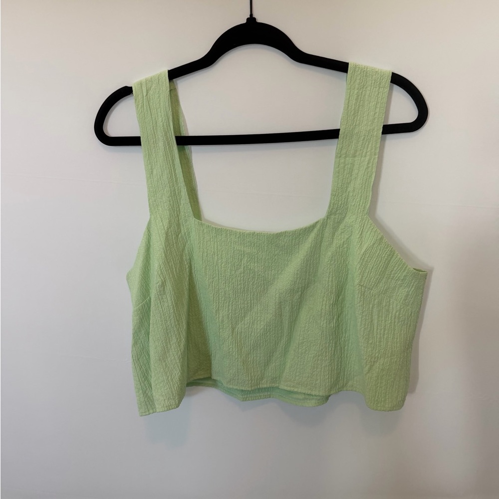 Show Me Your Mumu Tara Crop Top Large Green Textured Square Neck Sleeveless